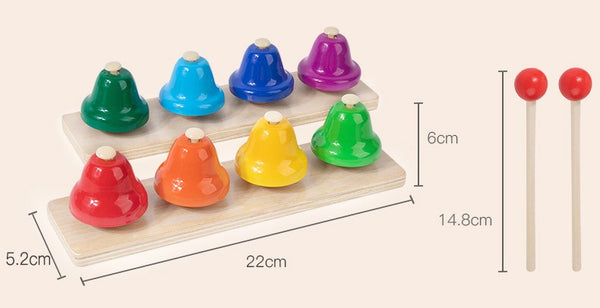 Rainbow Eight-Tone Musical Hand Bells with Wooden Mallets