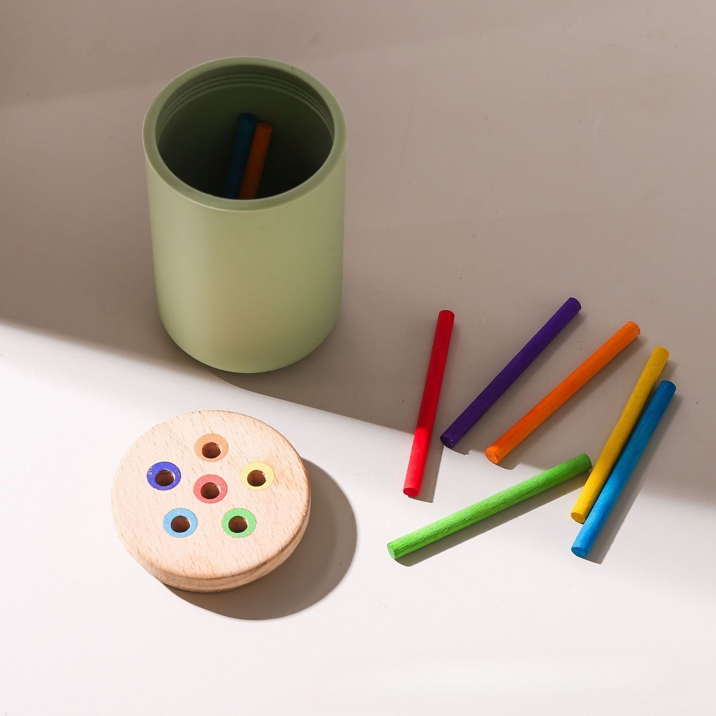 Silicone & Wood Color Sorting and Stacking Play Set