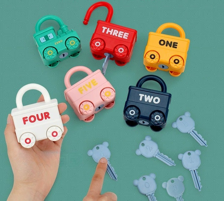 Unlocking Vehicle Train Toy Set with Matching Number Keys