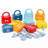 Colorful lock and key educational toys on a white background
