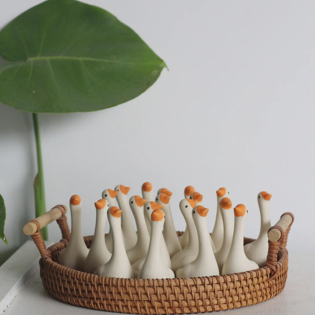Miniature Hand-Painted Ceramic Goose Set