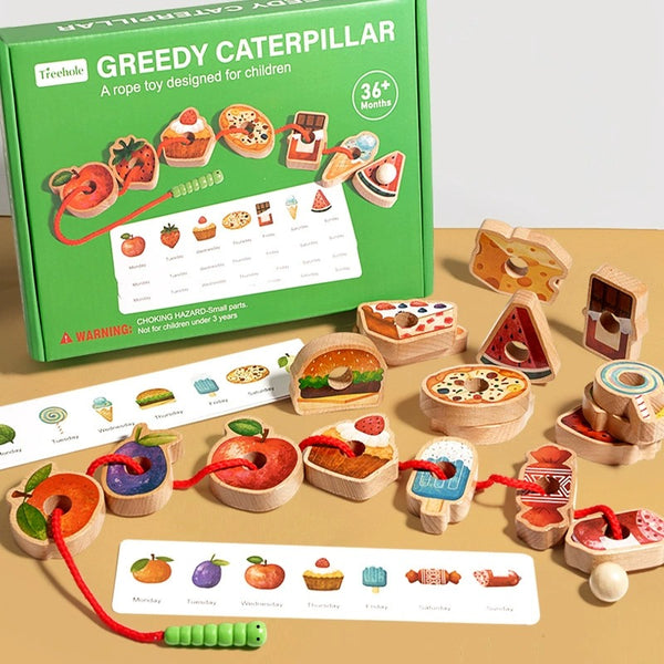 Wooden Greedy Caterpillar Lacing and Threading Toy