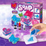 Make-your-own soap kit with colorful soap molds and bottles on a purple background