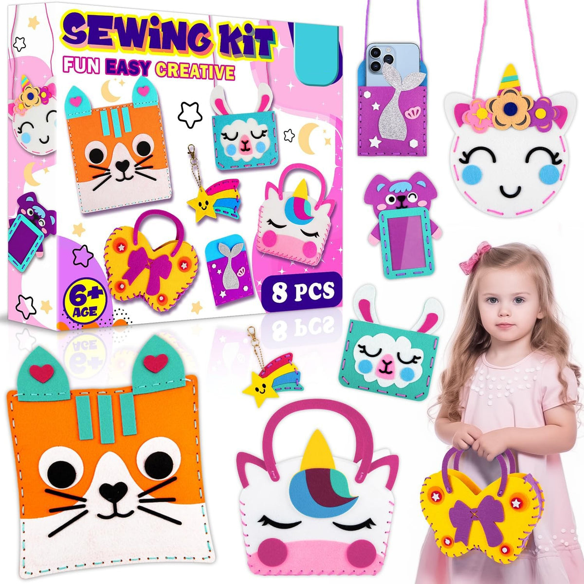 My First Sewing Kit: 8-Pack Animal & Fashion Felt Crafts