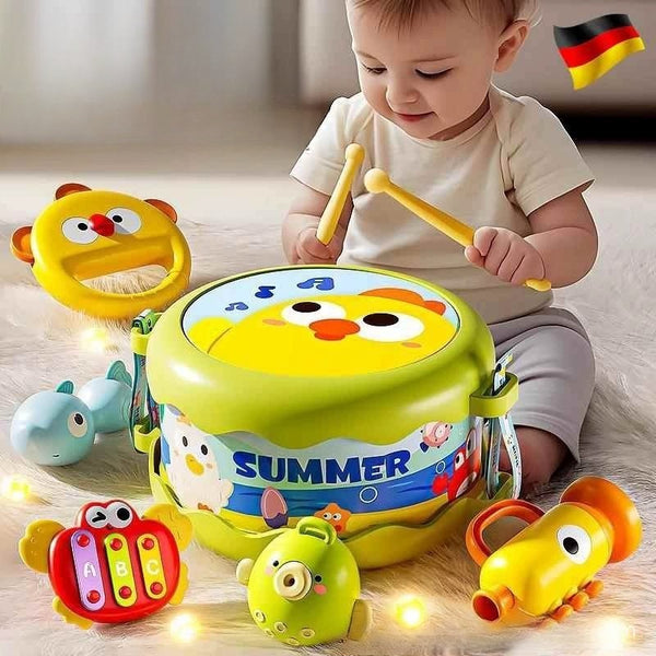 Baby Musical Instrument Set with Double-Sided Drum and Shakers