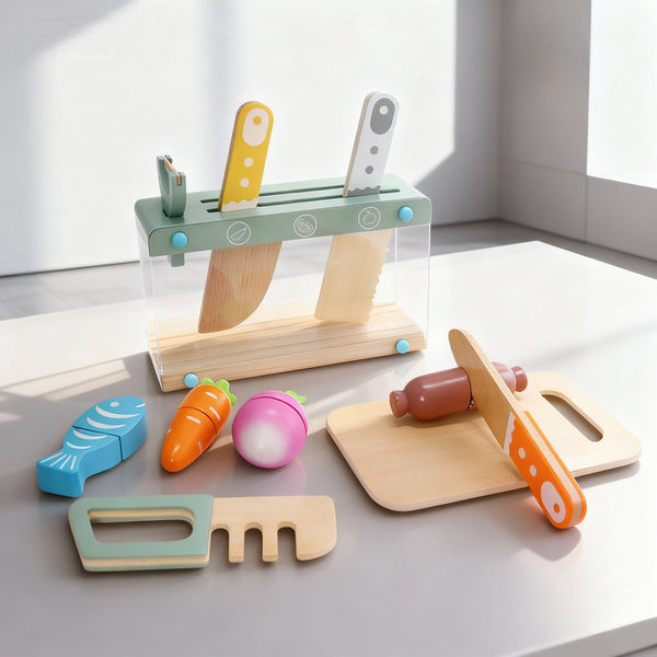 Little Chef Wooden Kitchen Knife & Cutting Set with Storage Block