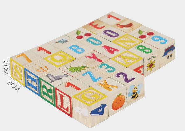 Classic Wooden ABC & Picture Blocks with Storage Box (27 Pcs)