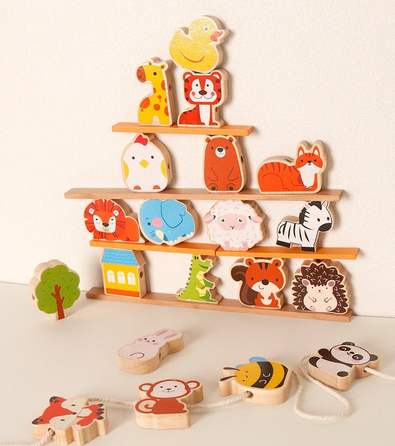 Wooden Animal Balance & Threading Beads Set