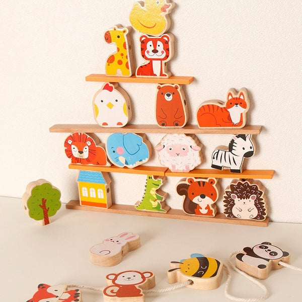 Wooden Animal Balance & Threading Beads Set