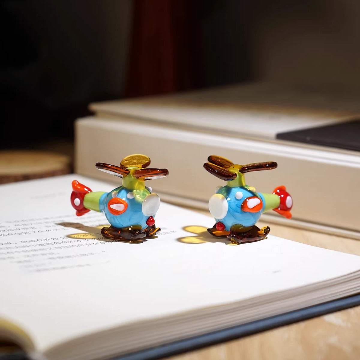Miniature Hand-Blown Glass Helicopter Figurine