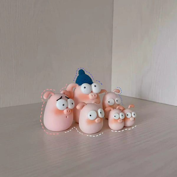 Miniature Pig Resin Clay Ornament Set