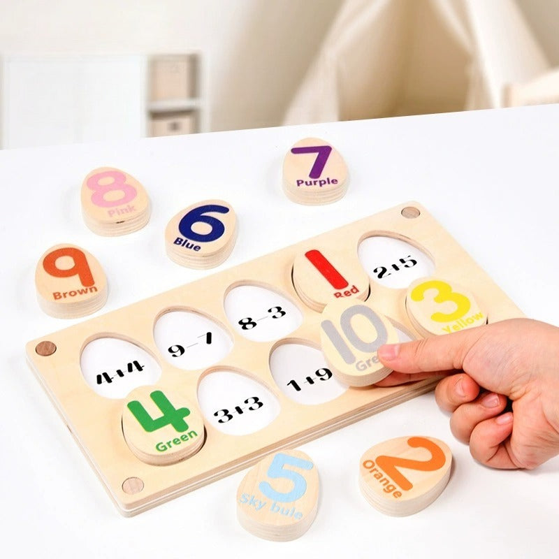 Wooden Number Counting Toy with Replaceable Learning Cards