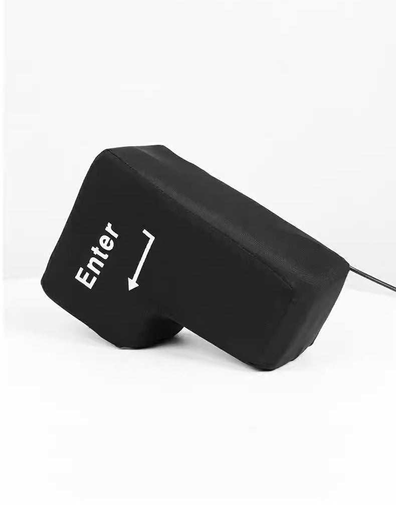 Black cushion with 'Enter' and arrow design on a white background
