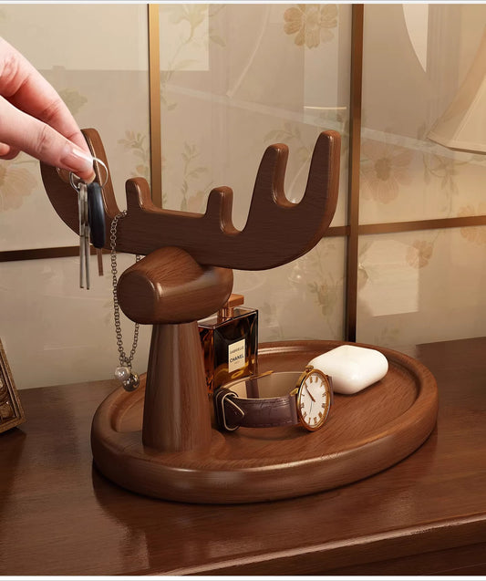 Wooden Catchall Tray with Animal Figurine