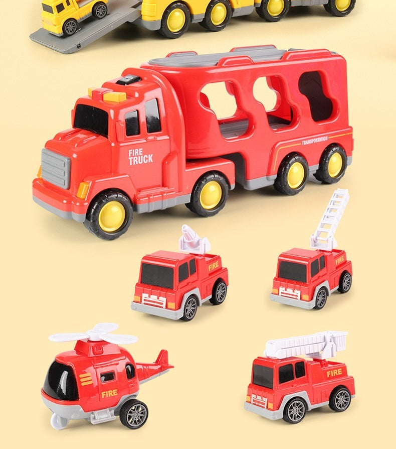 Red Fire Truck Storage Carrier with 4 Mini Vehicles