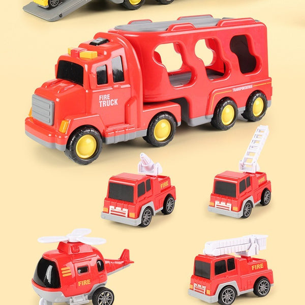 Red Fire Truck Storage Carrier with 4 Mini Vehicles
