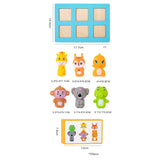 Measurement chart of wooden animal blocks with dimensions on a white background