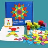 155pcs Wooden Pattern Blocks Shape Puzzle Set