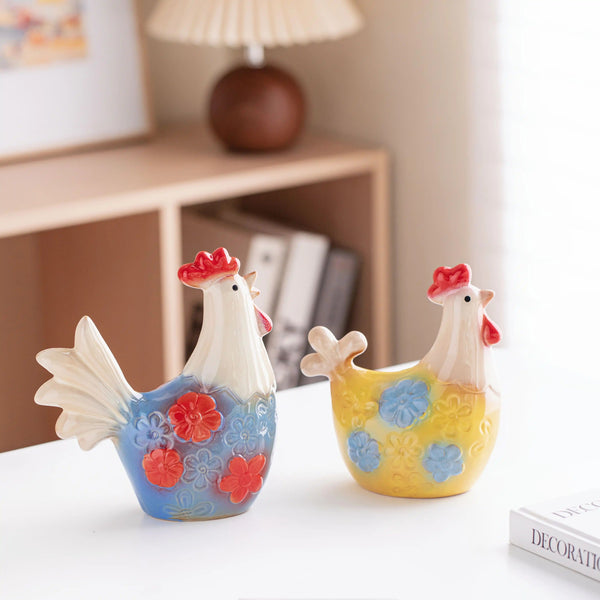Chinese Style Ceramic Rooster Ornament Pair