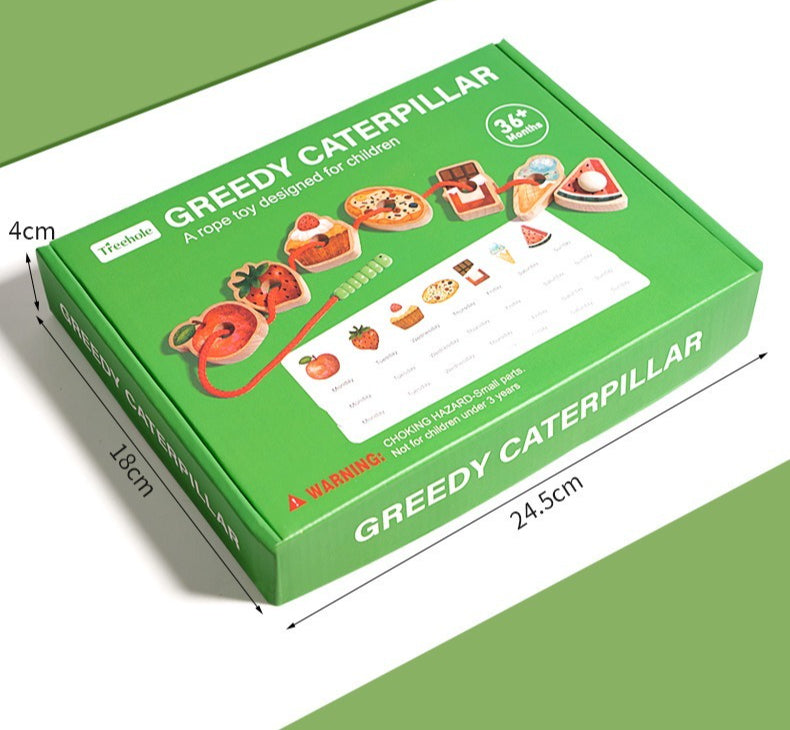 Wooden Greedy Caterpillar Lacing and Threading Toy