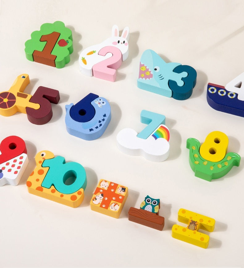Wooden Number Counting Toy Matching Block Set