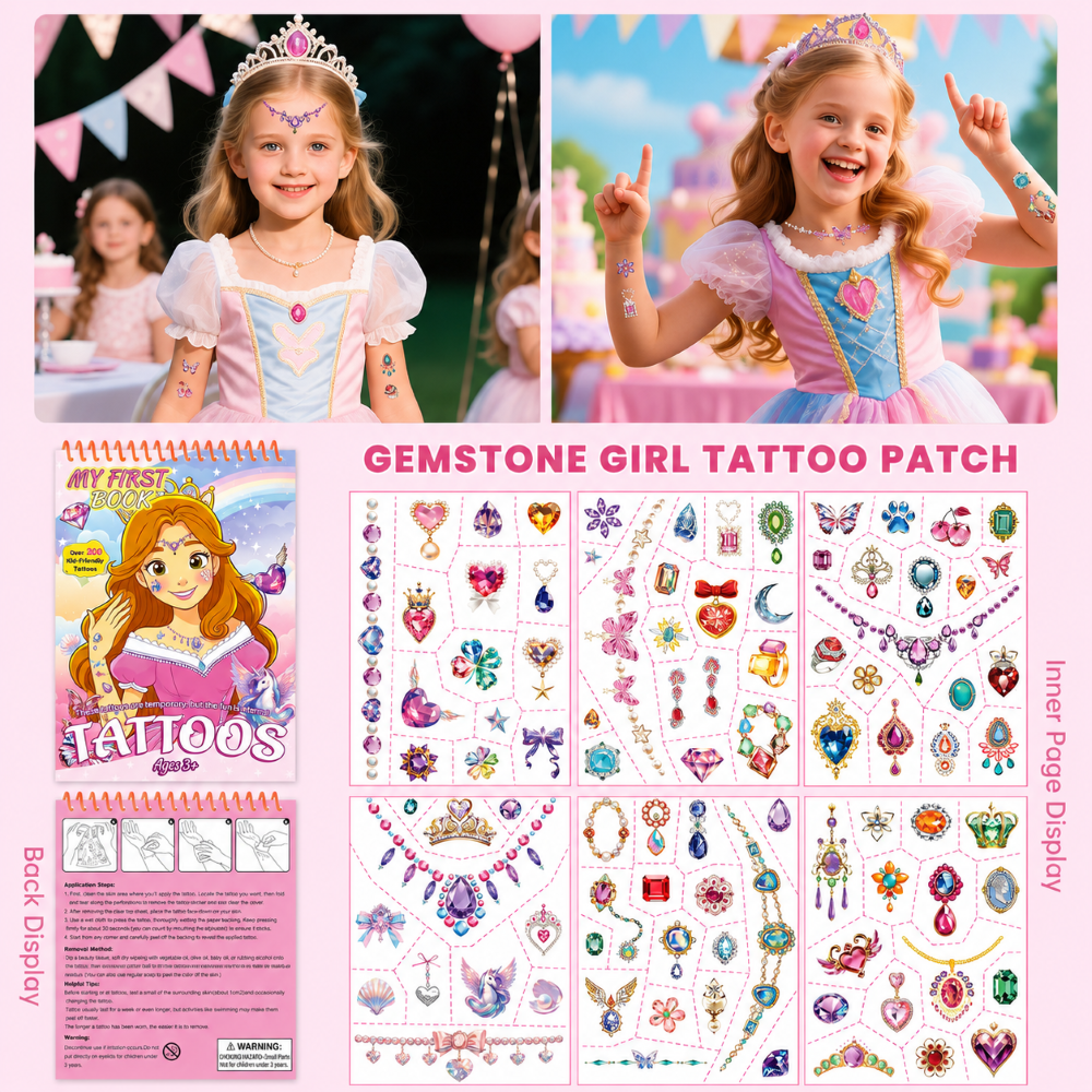 Gemstone & Fantasy Kids Temporary Tattoo Set
