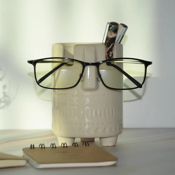 Ceramic Spectacle Face Pen Pot