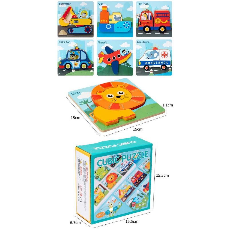 Wooden 3D Puzzle Set for Toddlers - Animal & Vehicle Set