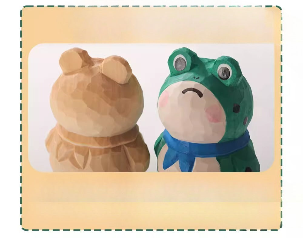 Hand-Carved Wooden "Stubborn Frog" Desktop Ornament