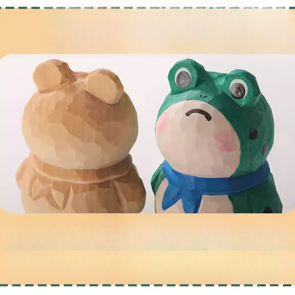 Hand-Carved Wooden "Stubborn Frog" Desktop Ornament