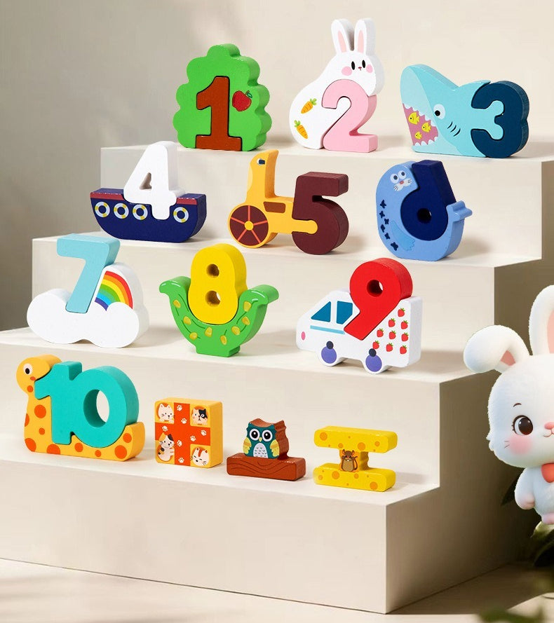 Wooden Number Counting Toy Matching Block Set
