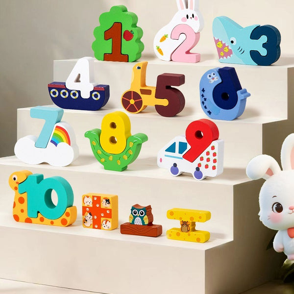 Wooden Number Counting Toy Matching Block Set