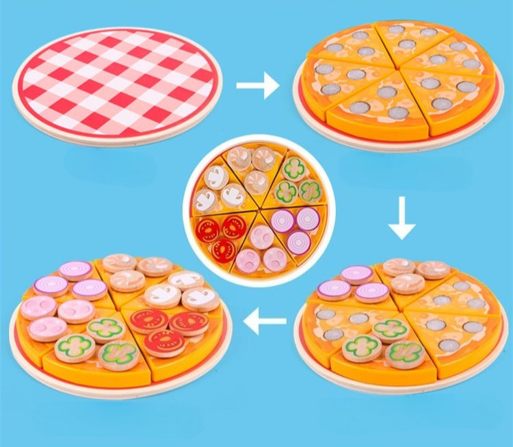 Wooden Make-Believe Pizza Party Set – 27-Piece Slice & Serve Kit