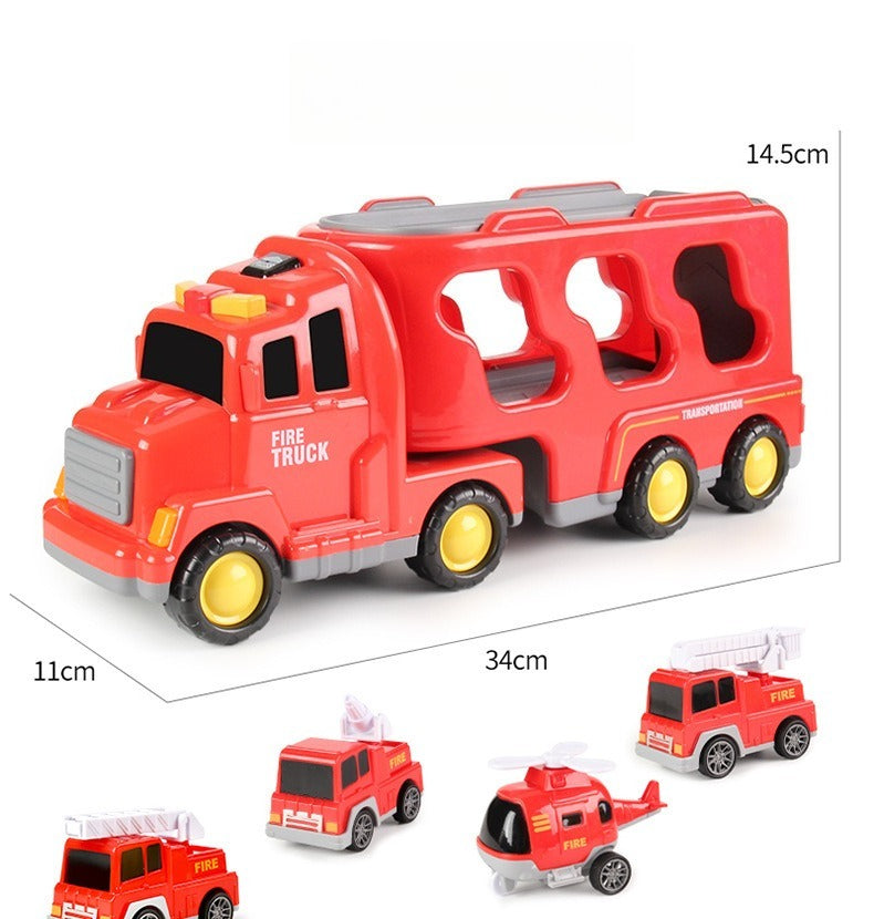 Red Fire Truck Storage Carrier with 4 Mini Vehicles