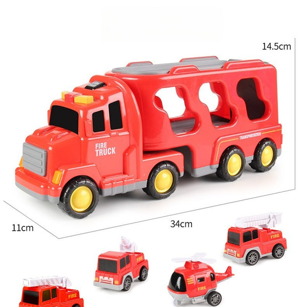 Red Fire Truck Storage Carrier with 4 Mini Vehicles
