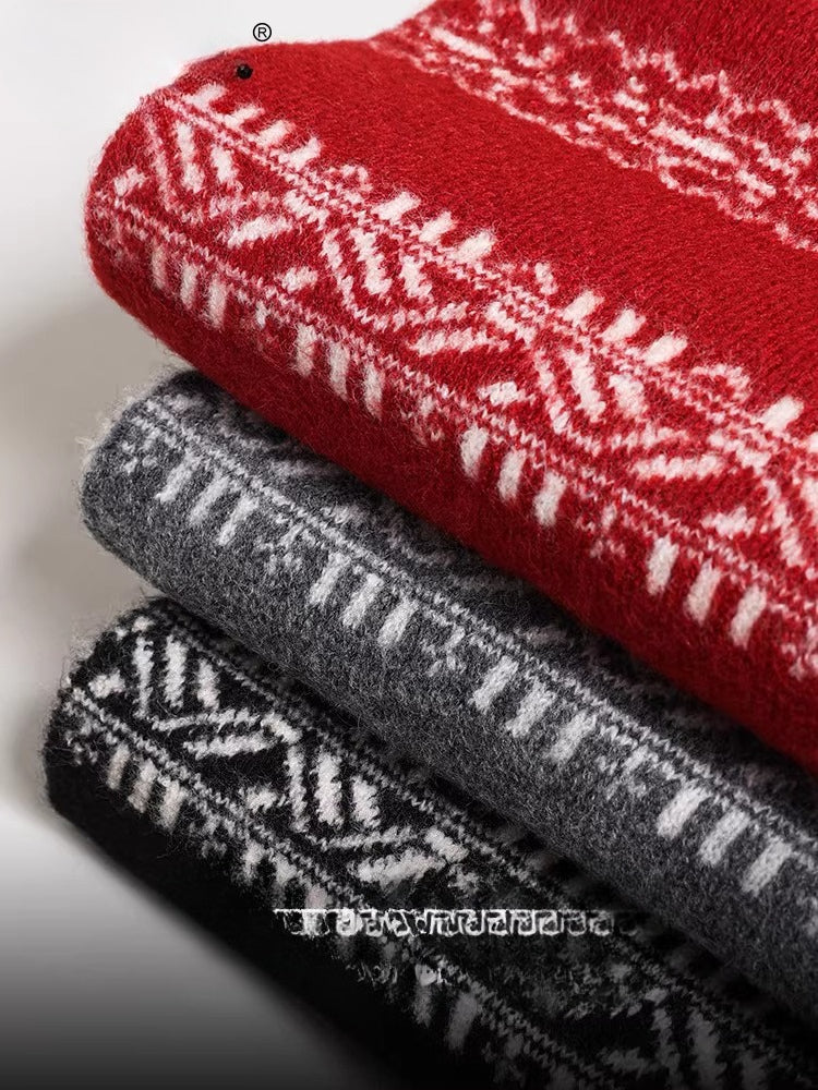 Classic Fair Isle Wool Knit Scarf