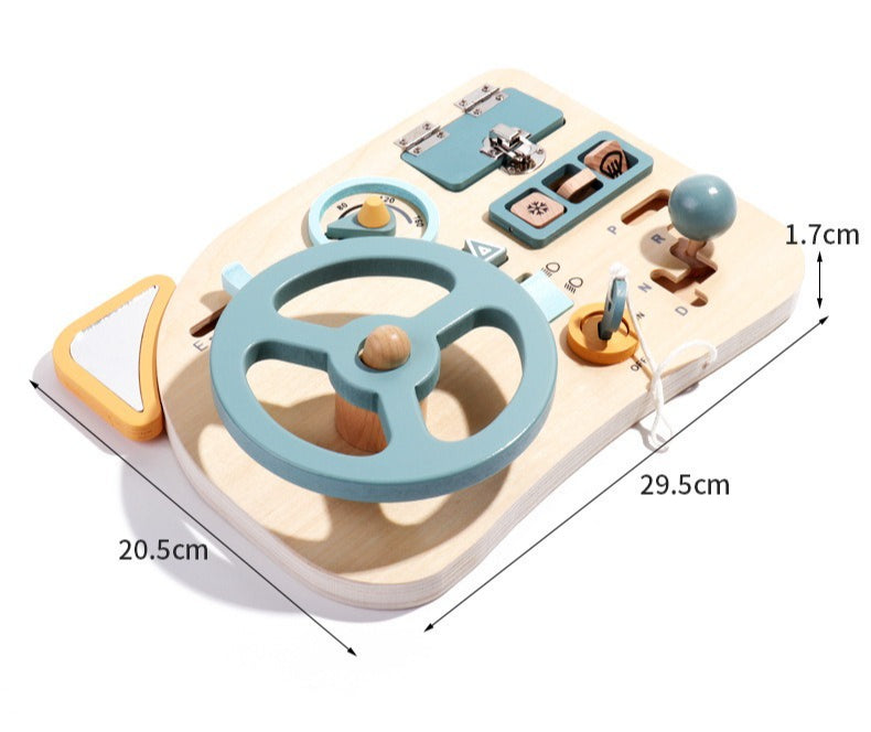 Wooden Montessori Steering Wheel Dashboard Busy Board