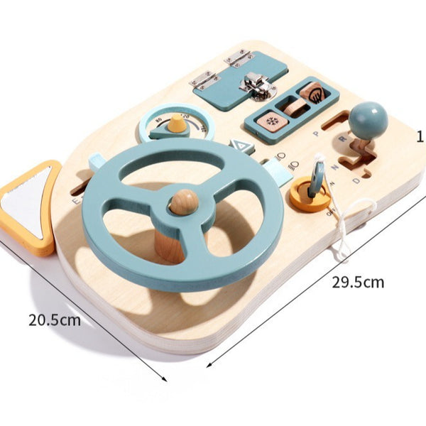 Wooden Montessori Steering Wheel Dashboard Busy Board