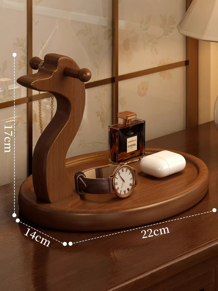 Wooden Catchall Tray with Animal Figurine