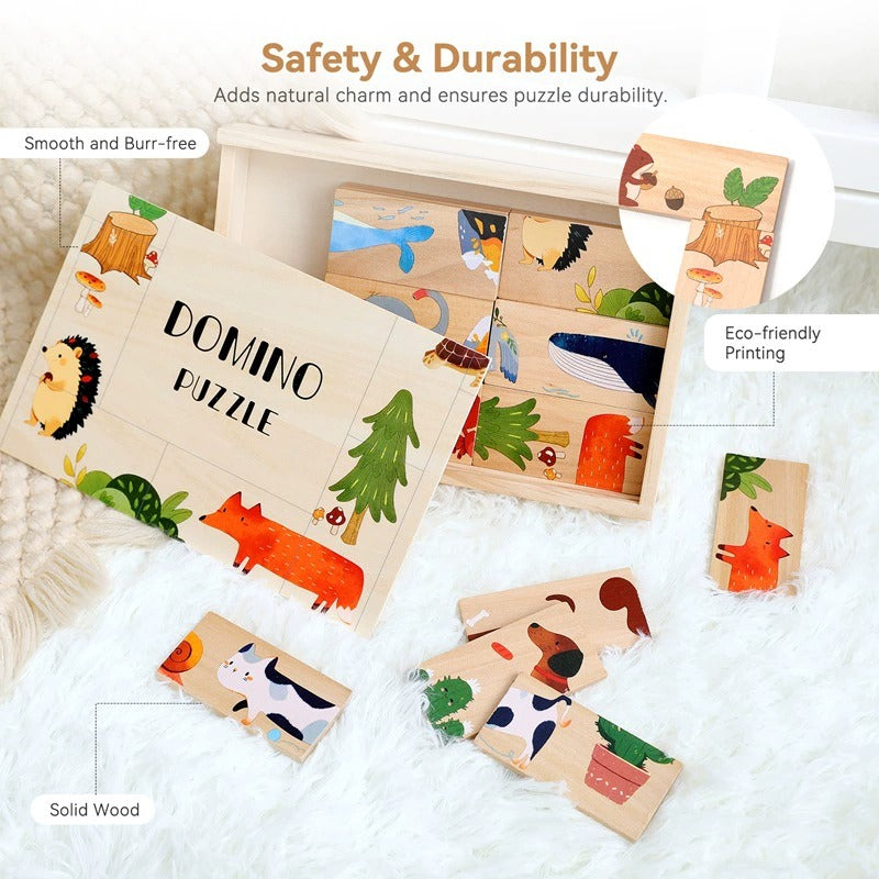 Wooden Animal Domino Puzzle Set