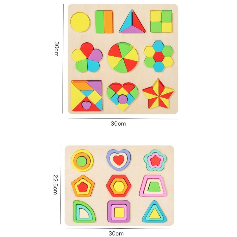 Wooden Geometric Shapes Matching Puzzle Board