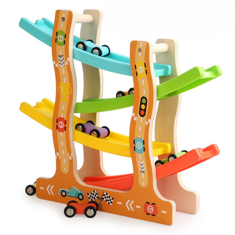 🏎️ The Wooden Rainbow Ramp Racer & Car Slider