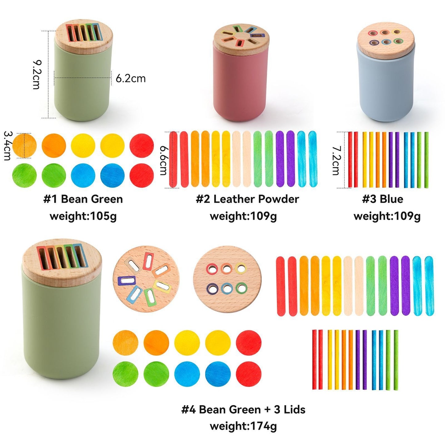 Silicone & Wood Color Sorting and Stacking Play Set
