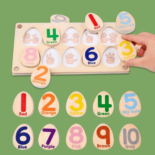 Wooden Number Counting Toy with Replaceable Learning Cards