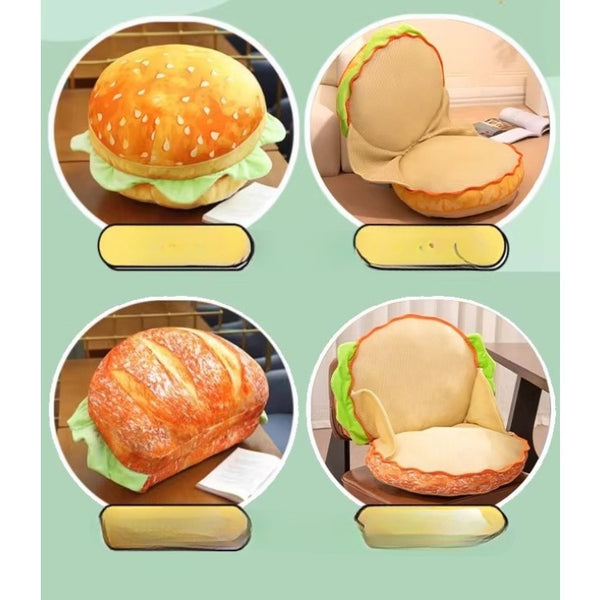 Deformable Hamburger Bun Plush Seat Cushion