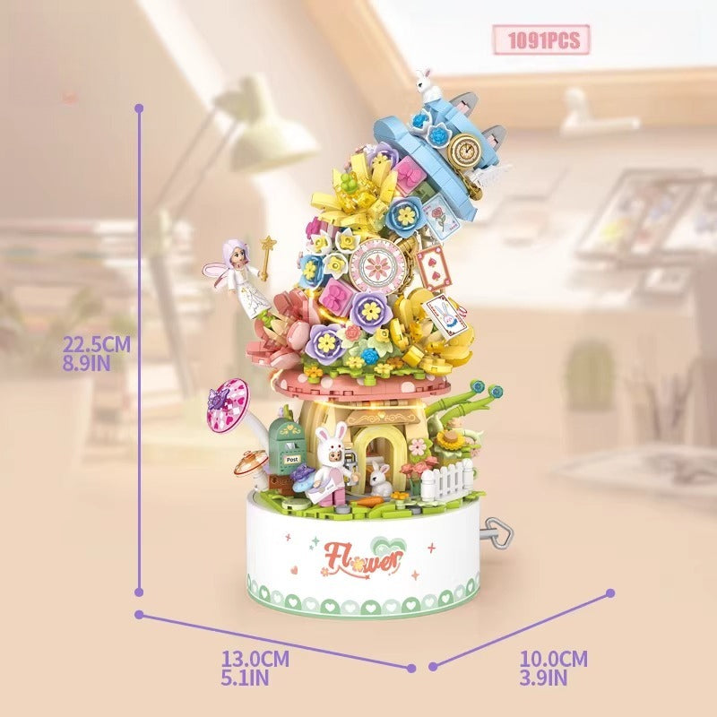 Rotating Musical Building Block Ornament with Integrated Lights