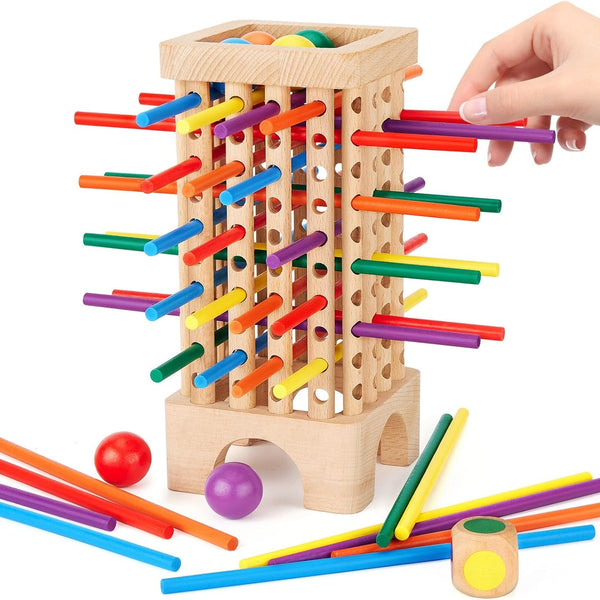 3-in-1 Wooden Stick Balance and Color Sorting Game