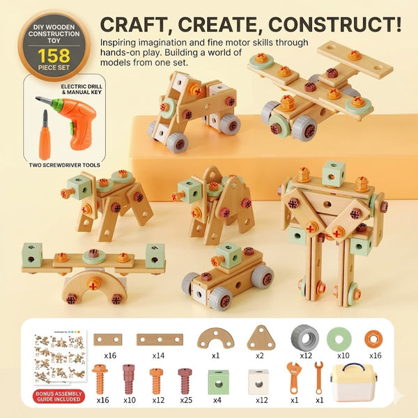 158-Piece Kids' Construction Tool Set with Electric Drill