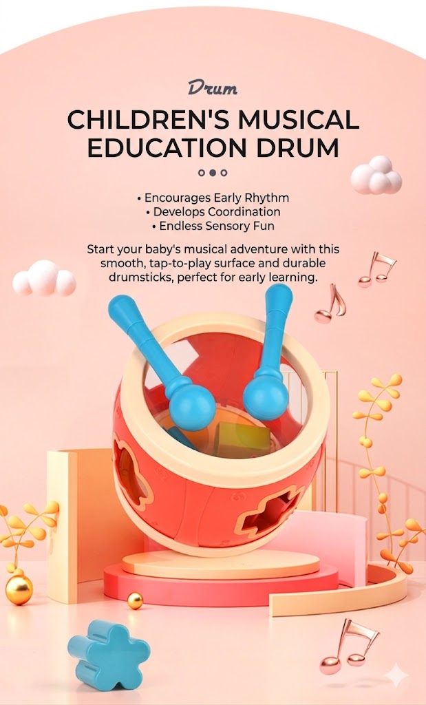 2-in-1 Baby Shape Sorter and Musical Drum Toy