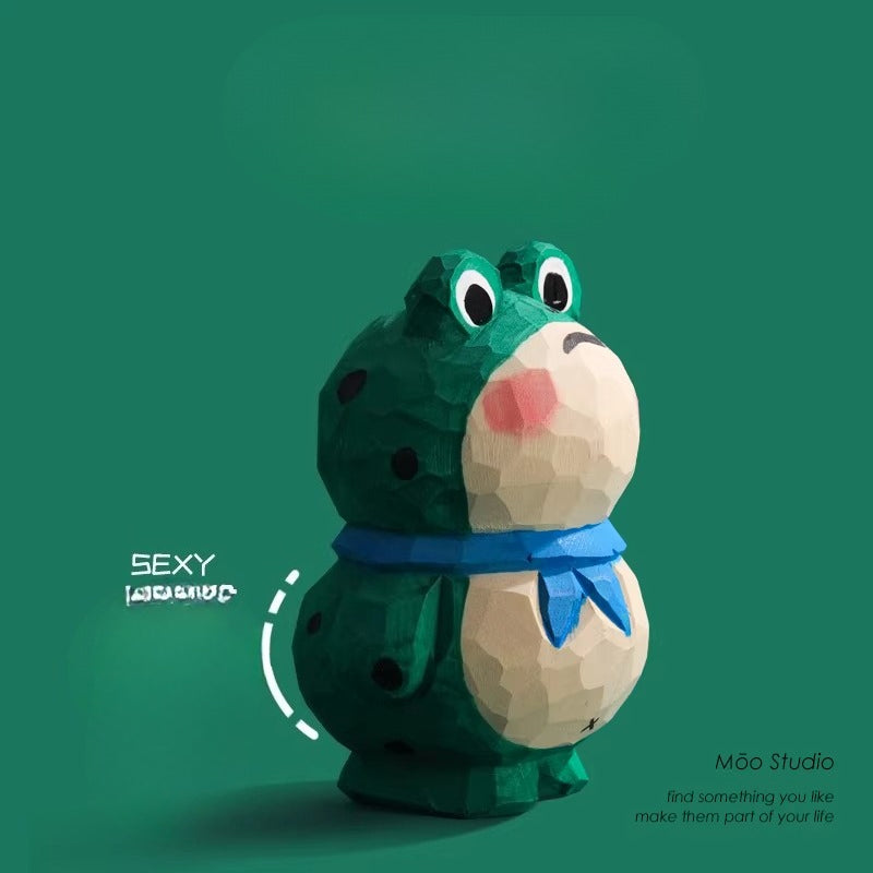 Hand-Carved Wooden "Stubborn Frog" Desktop Ornament